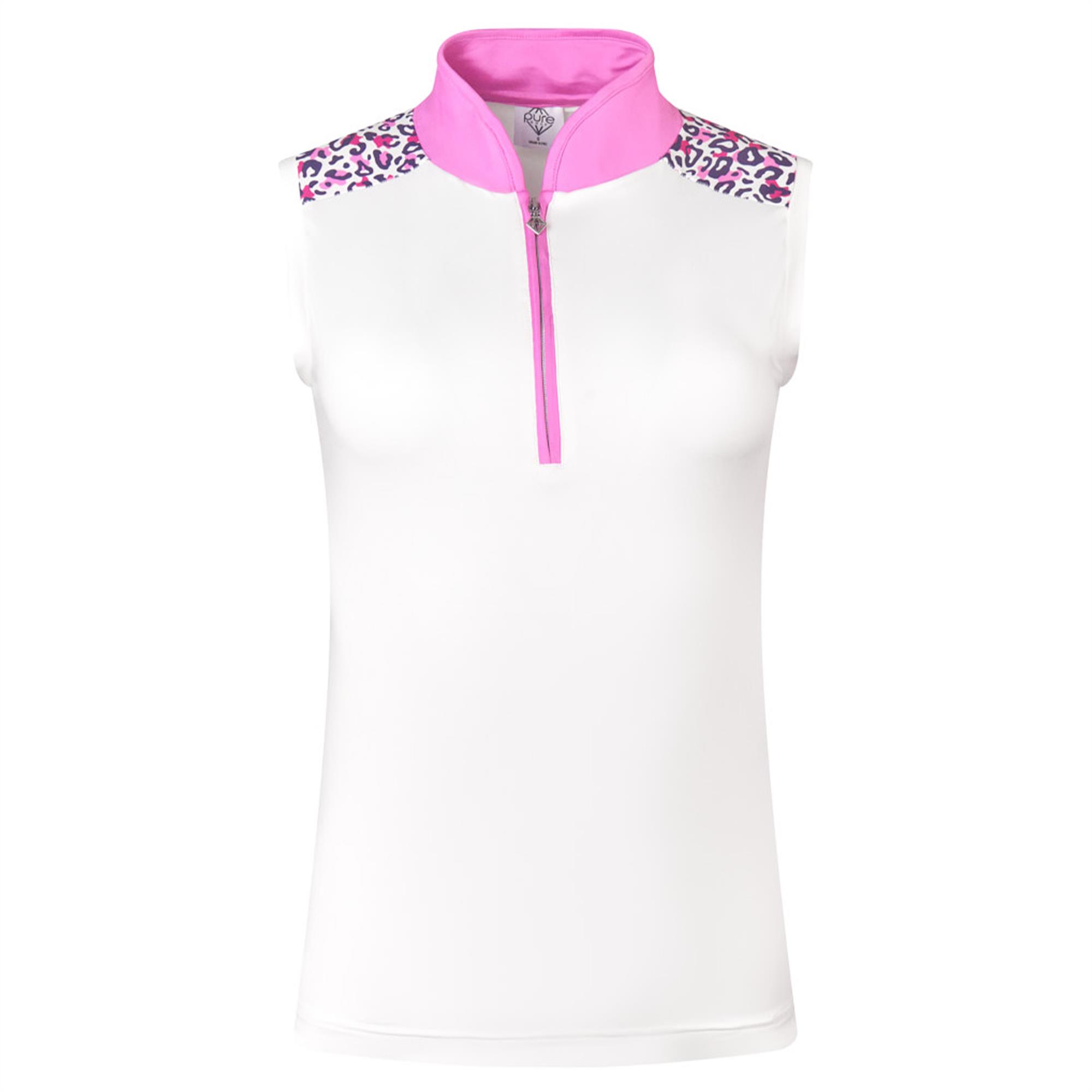 Pure Golf Chloe Ladies Sleeveless Golf Polo Shirt Leo Pop